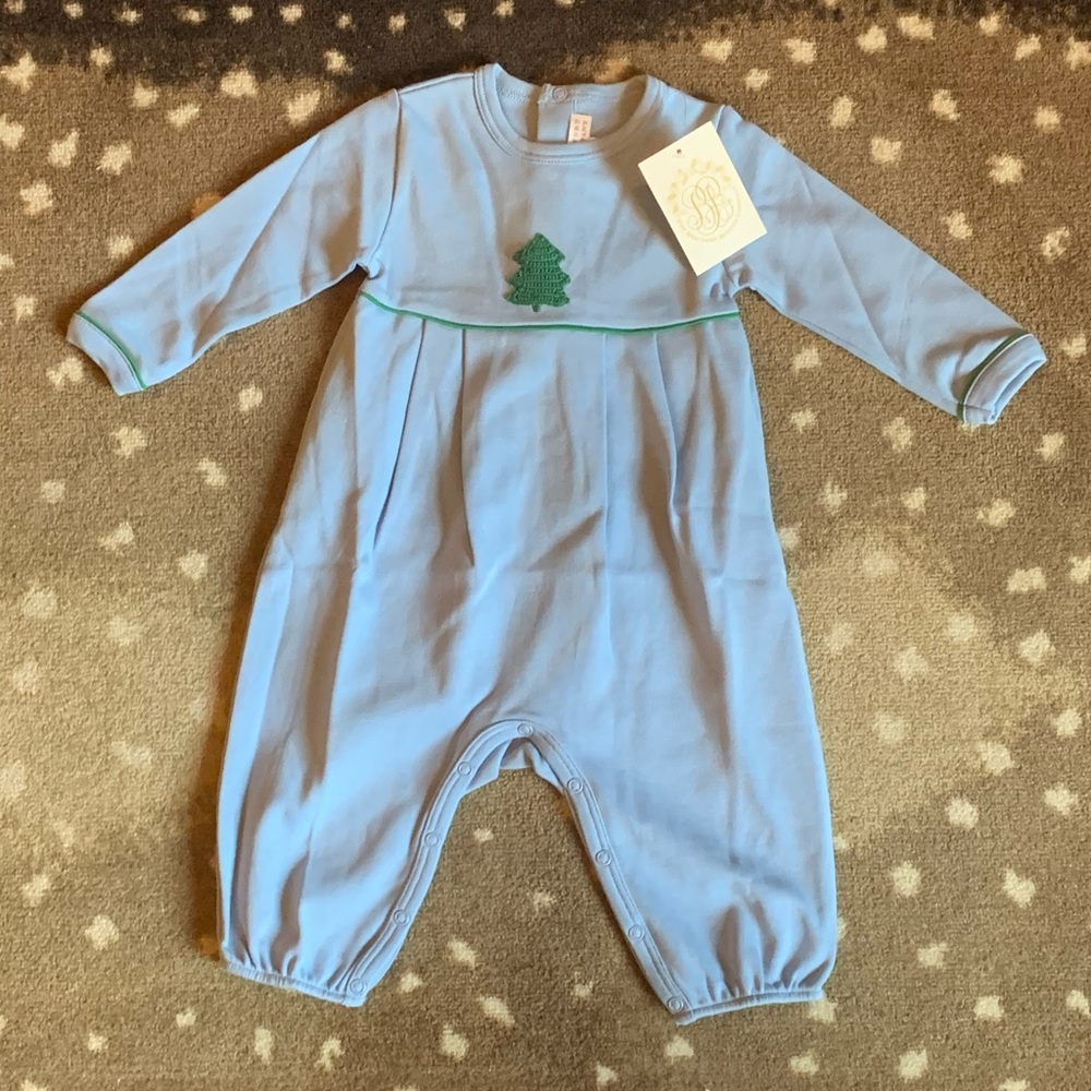 BNWT The Beaufort Bonnet Company Blue One Piece with Green Trim and Tree